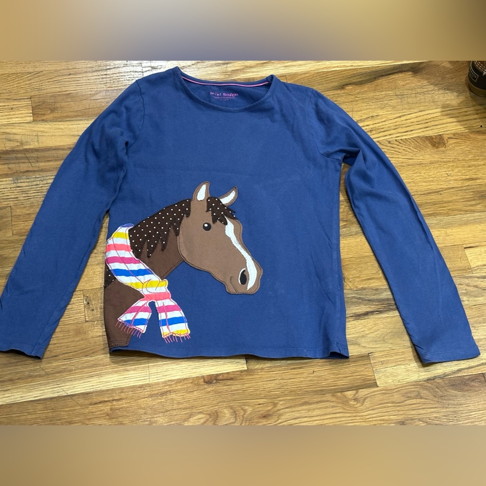 Mini Boden Navy Blue Horse Appliqué Long-Sleeve Shirt